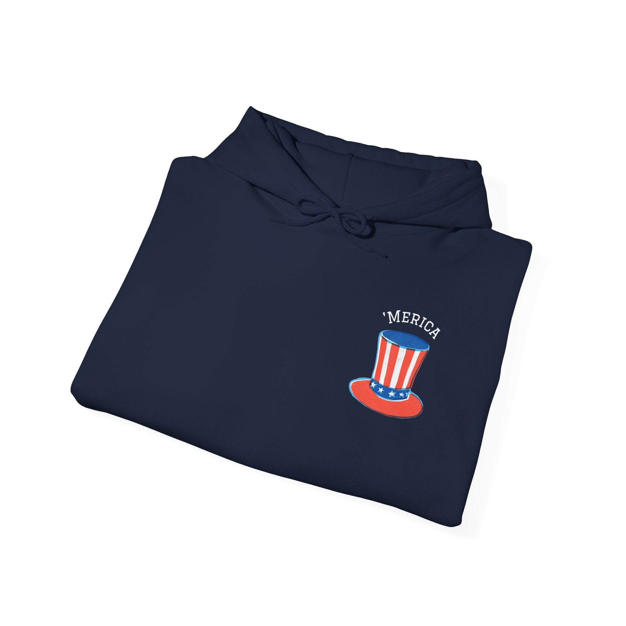 Patriotic Hoodie – 'Merica Uncle Sam Hat & Fireworks Back Print (4th of July Pullover)