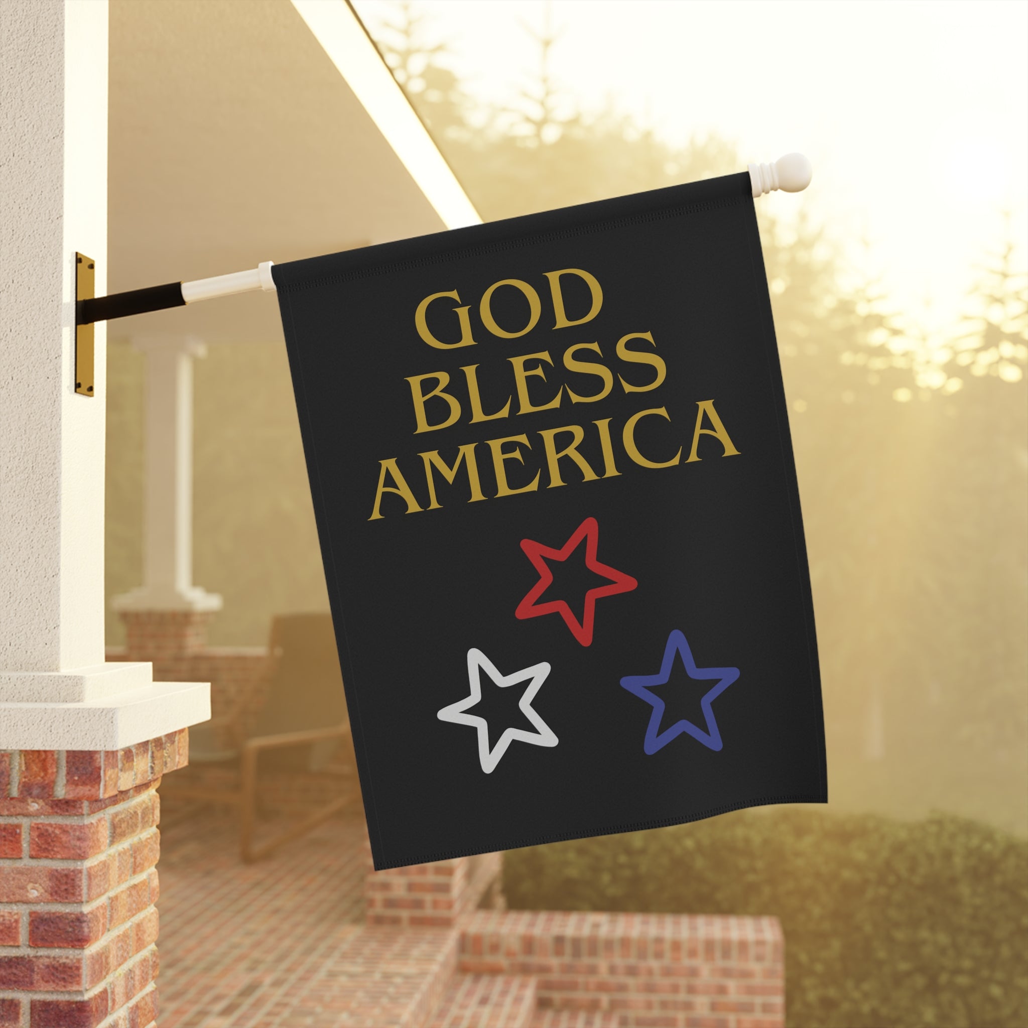 God Bless America Garden Flag — Patriotic House Banner with Red White Blue Stars